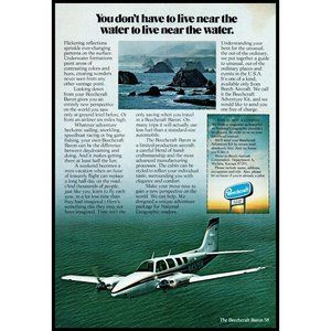 1975 Beechcraft Baron 58 Private Plane Vintage Print Ad Live Near the Water Art